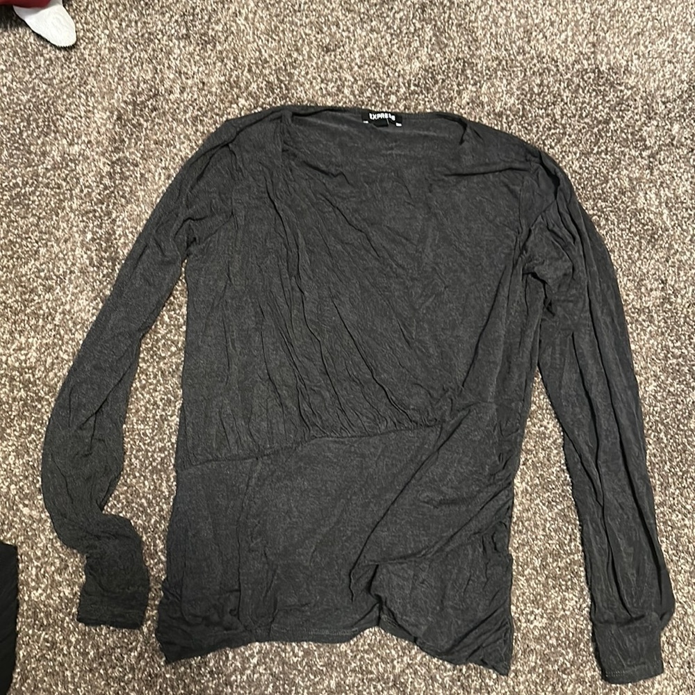 Express Long Sleeve Faux Wrap Shirt